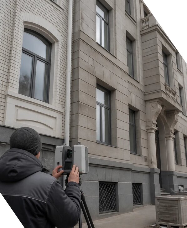Лазерное сканирование фасадов зданий для обследования в Клине